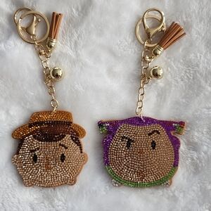Woody And Buzz Sparkling Character Keychains Toy Story Bag Charms Set